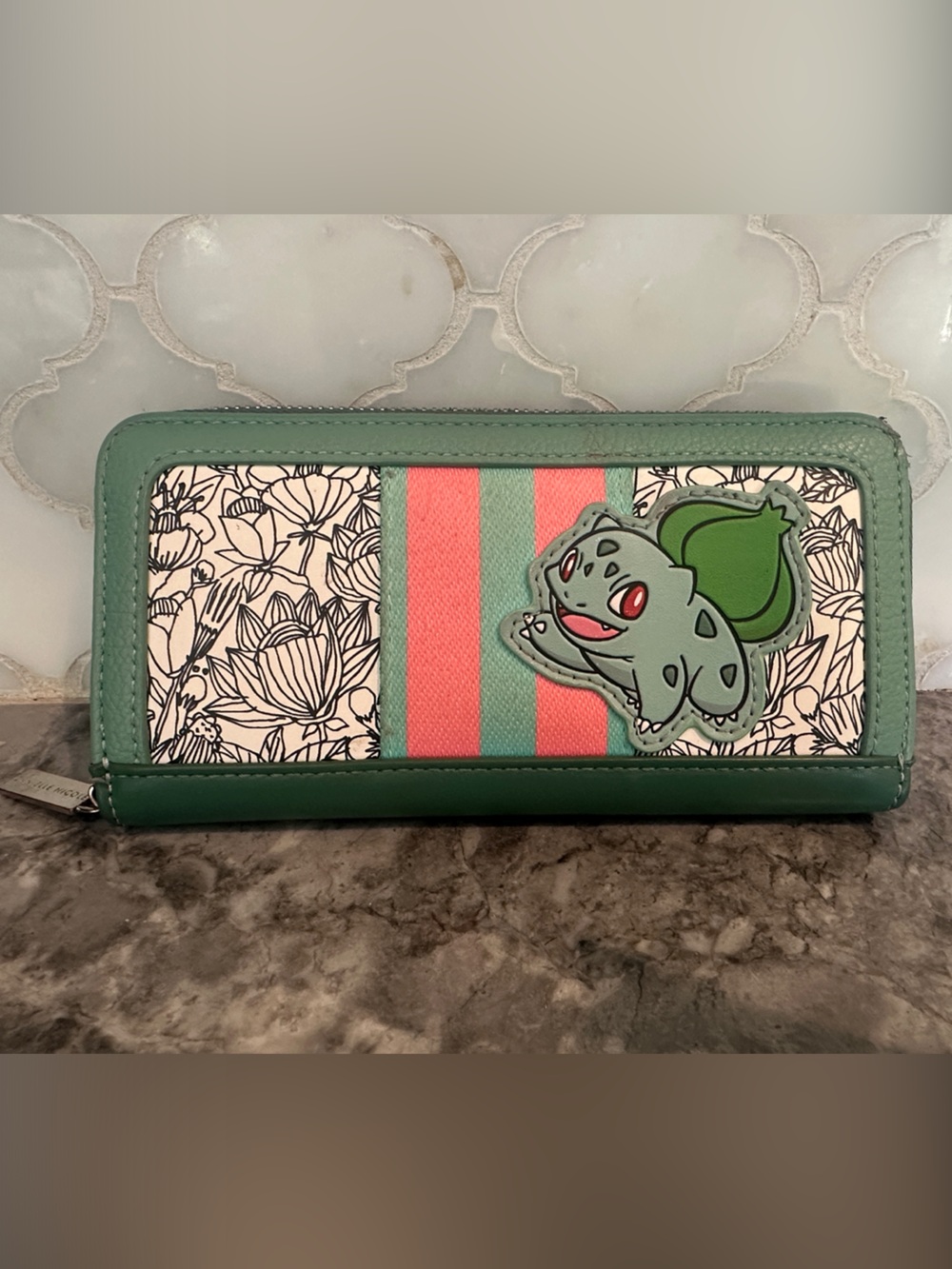 Pokemon Wallet Teal Pink Coral Green Stripe Floral - Picture 13 of 14